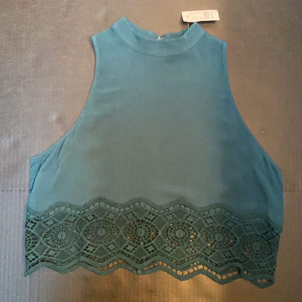 Kendall and Kylie crop top. Size M. Turquoise with lace bottom. NWT - Picture 6 of 7